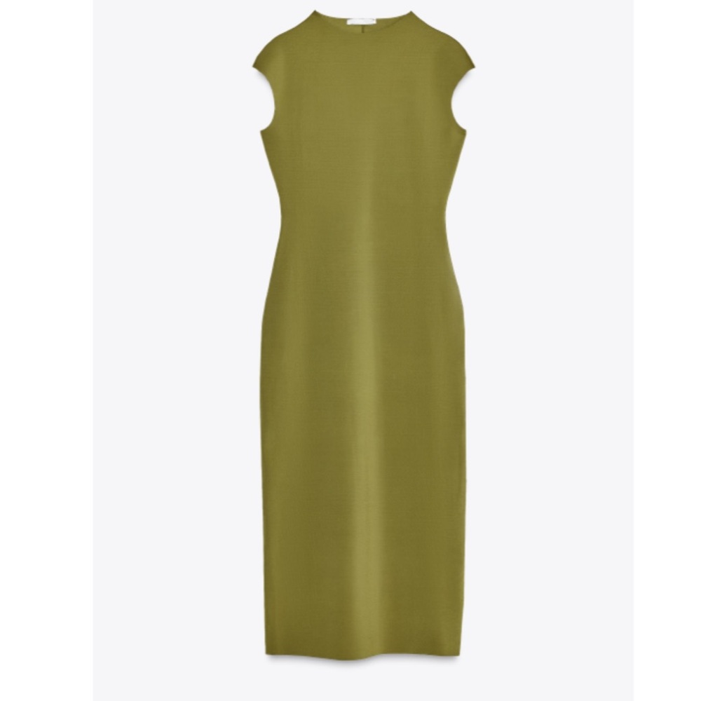 Zara Elegant Olive Green Midi Dress Polyamide